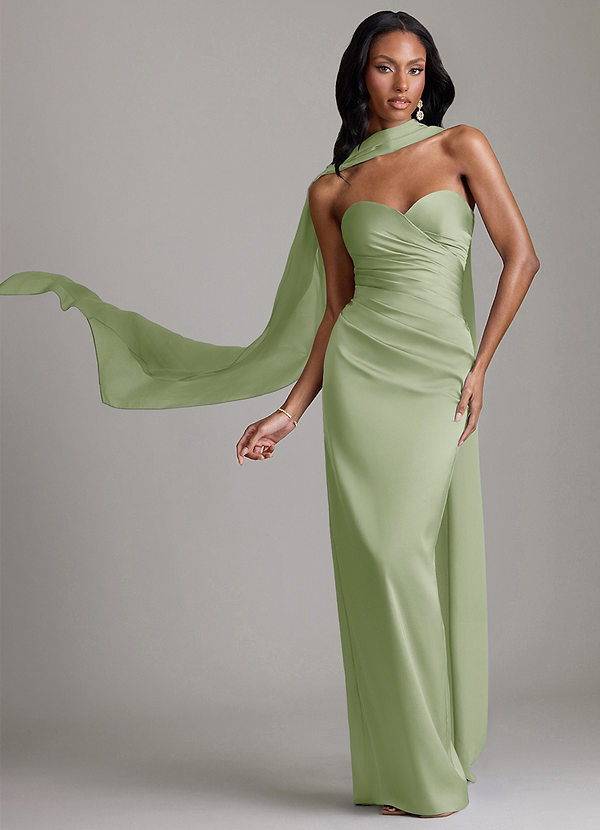 Azazie Sonora Bridesmaid Dresses Dusty Sage Sheath Strapless Stretch Satin Dress image1