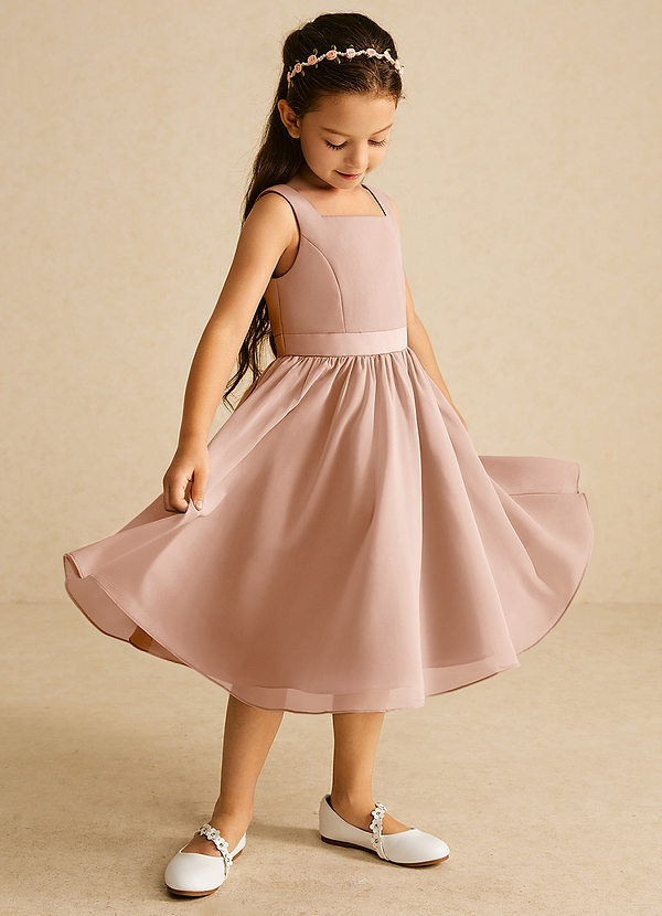Azazie Ari Blumenkinder Kleider A-Linie ärmellos Chiffon Kleid Champagner Rosa image1