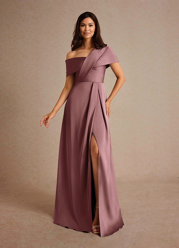 Azazie Milton Mother of the Brides Dresses Vintage Mauve A-Line Pleated Stretch Satin Dress image1