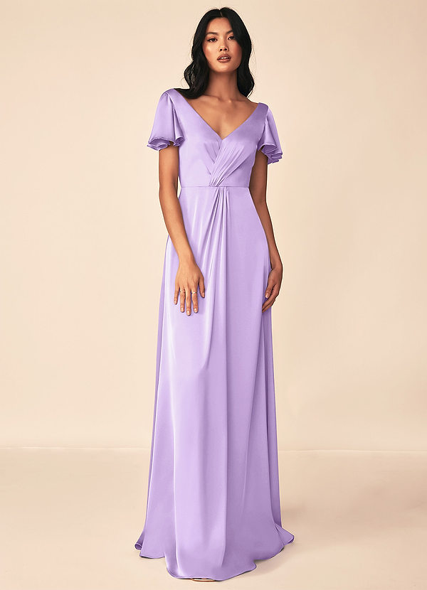 Azazie Soren Bridesmaid Dresses Lilac A-Line Pleated Stretch Satin Dress image1