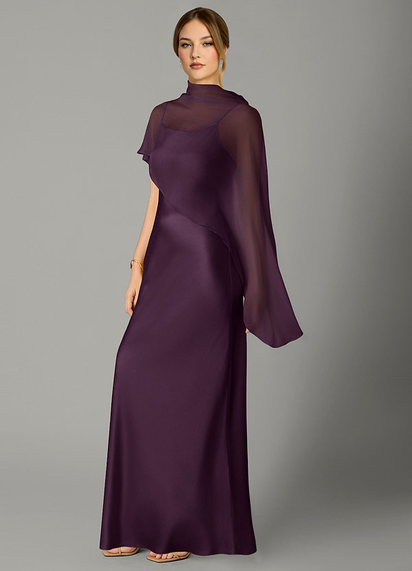 Azazie Jaleesa Bruidsmeisjes Jurken Jurk van Stretch Satijn met A-Lijn Hoge Kraag Pruim image1