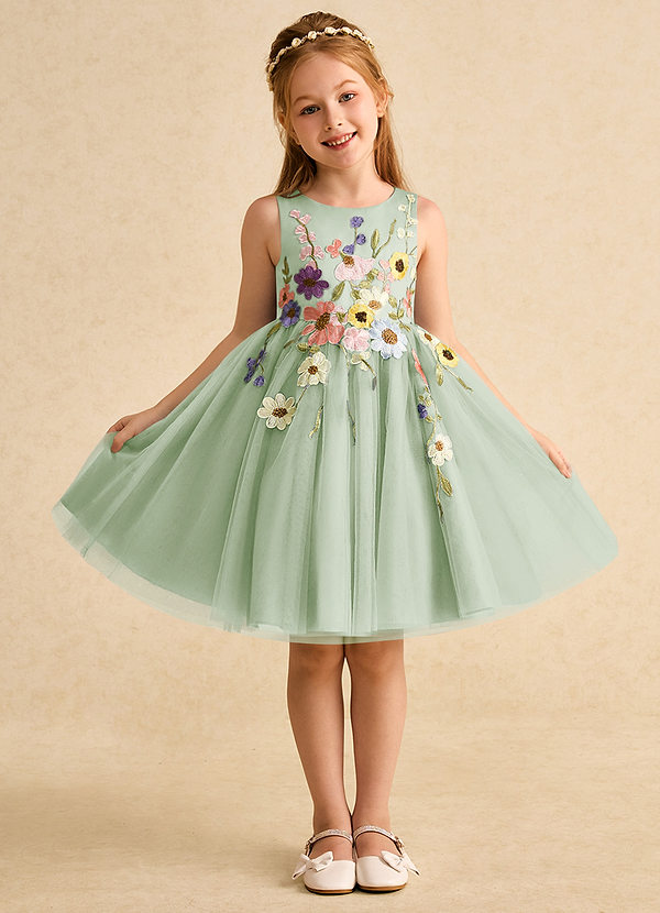 Azazie Prima Flower Girl Dresses Dusty Sage A-Line Bow Tulle Dress image1