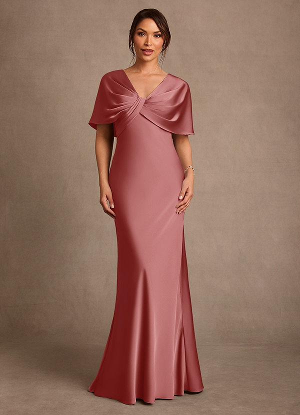 Azazie Dosia Klänningar till brudens mor Klä Tubklänning i Stretch Satin Plisserad Antik Ros image1