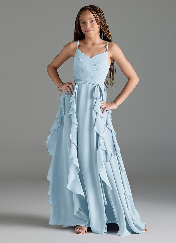 Azazie Peyton Junior Sky Blue A-Line V-Neck Cascading Ruffles Chiffon Dress image1
