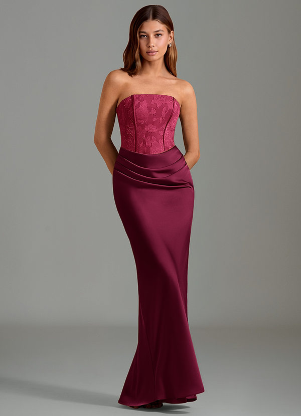 Azazie Emilia Bridesmaid Dresses Burgundy Mermaid Strapless Stretch Satin Dress image1