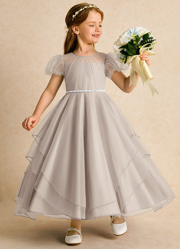 Azazie Duckie Abiti da Ragazza di Fiori Abito Principessa in Tulle Plissettato Gelo image1