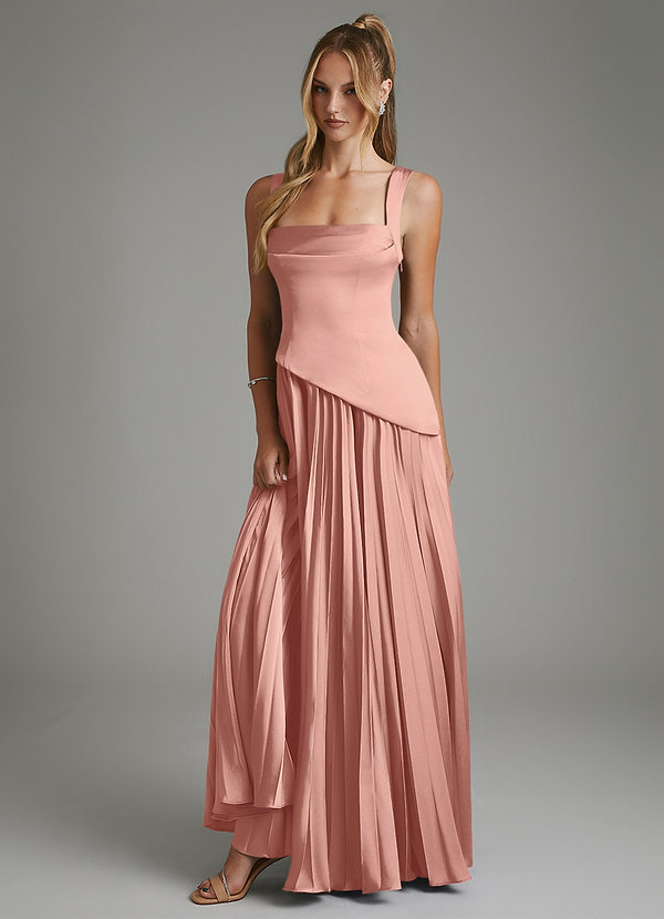 Azazie Stephanie Bridesmaid Dresses Rosette A-Line Corset Stretch Satin Dress image1