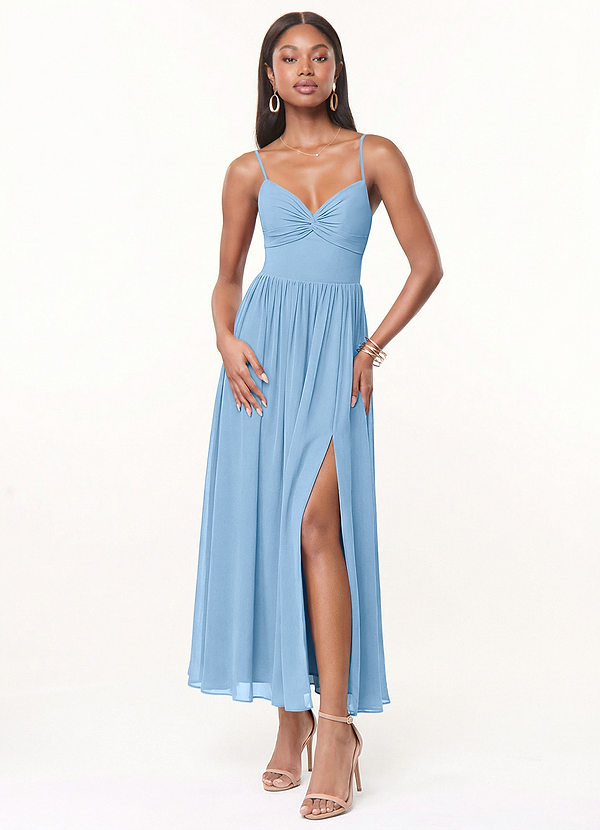 Azazie Zeya Bridesmaid Dresses Powder Blue A-Line Pleated Chiffon Dress image1