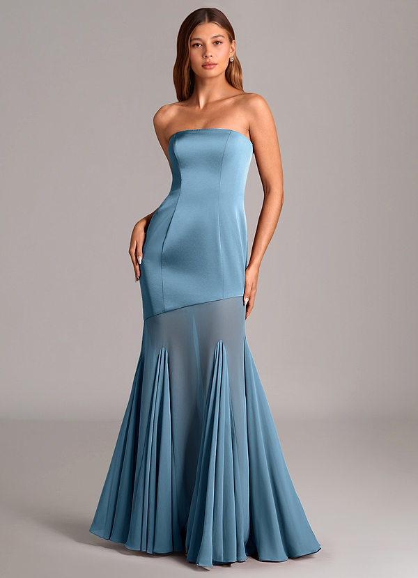 Azazie Uma Vestidos Dama de Honor Vestido de Azul Acero de Gasa de Corte Sirena Convertible con Sin tirantes image1