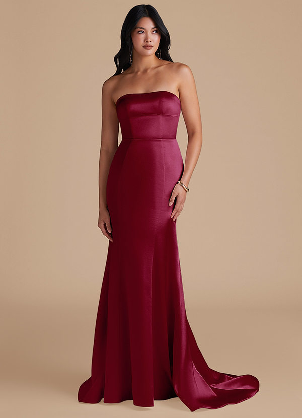Azazie Aura Bridesmaid Dresses Burgundy Mermaid Metallic Satin Convertible Dress image1