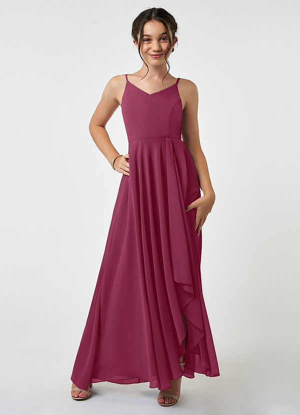 Azazie Collette Junior A-Linie Gestreift Chiffon Kleid Maulbeerrot image1