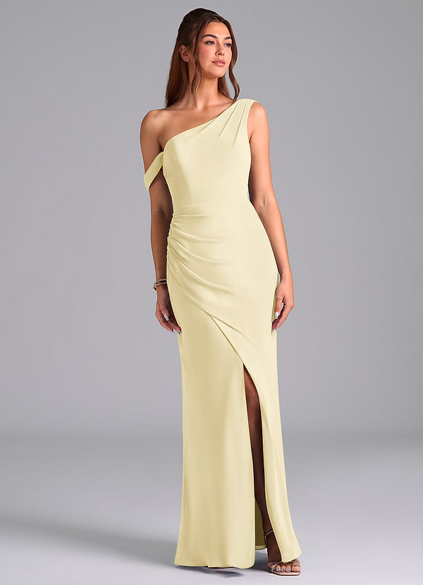 Azazie Madelyn Bridesmaid Dresses Lemon Sorbet Mermaid One Shoulder Chiffon Convertible Dress image1