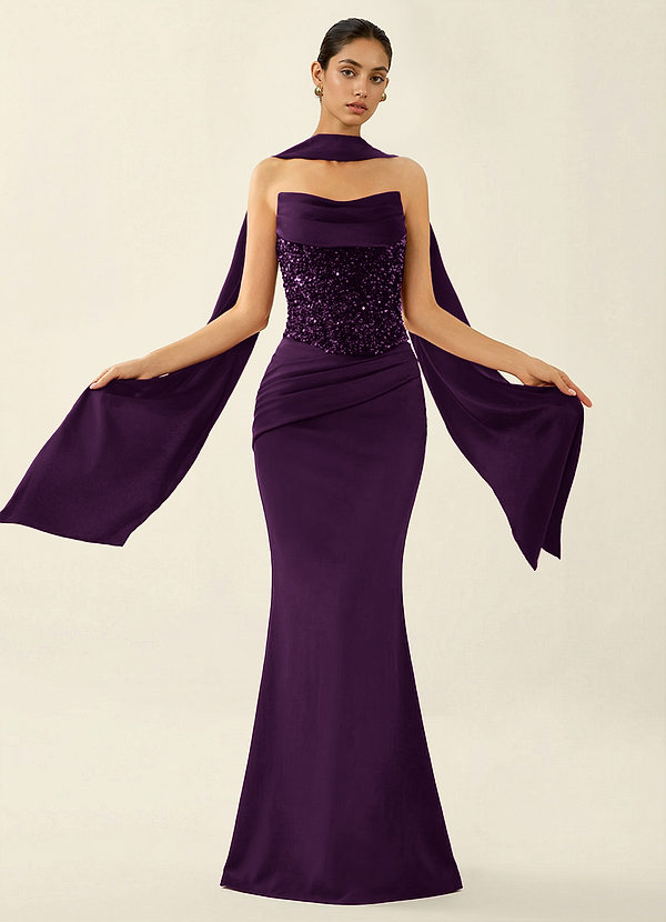 Melisande Mørke Lilla Glitrende korset havfrue gallakjole med snørebånd på ryggen image1