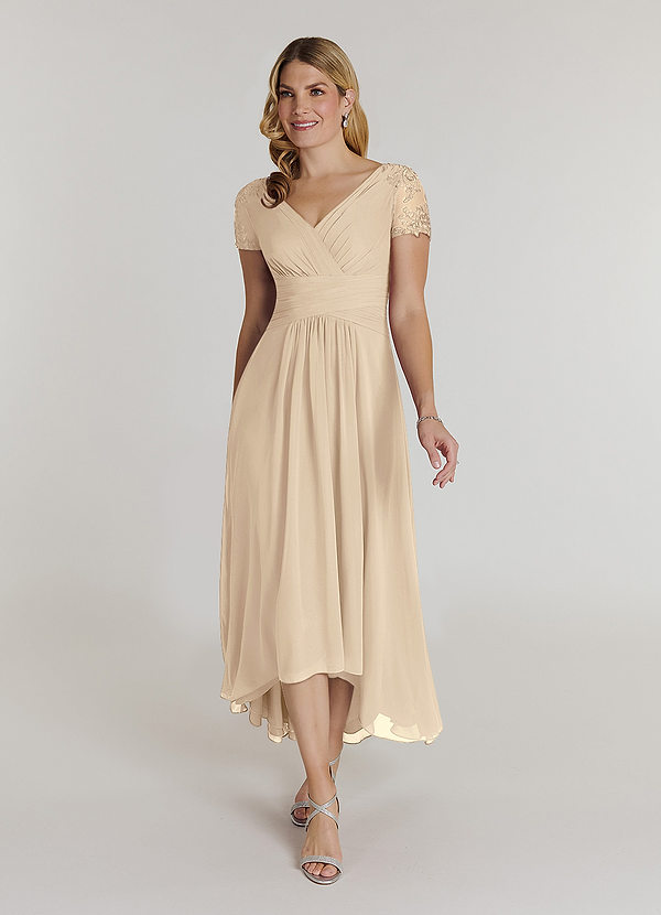 Azazie Thais Mother of the Brides Dresses Champagne A-Line Lace Chiffon Dress image1
