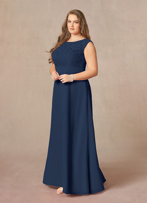 Azazie Bettina Mother of the Brides Dresses Dark Navy A-Line Lace Chiffon Dress image1