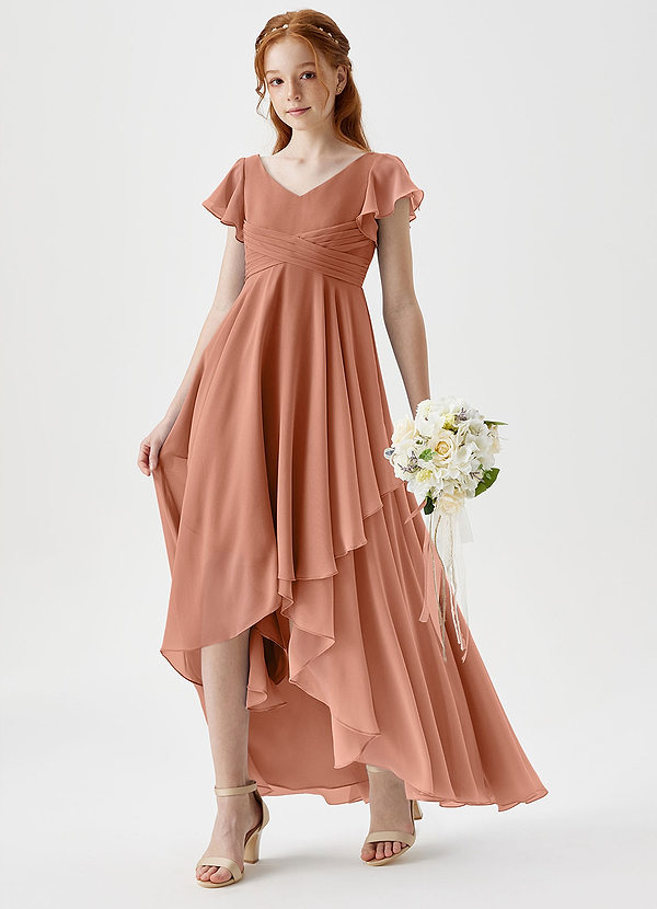 Azazie Caria Junior MAI TAI A-Line Pleated Chiffon Dress image1