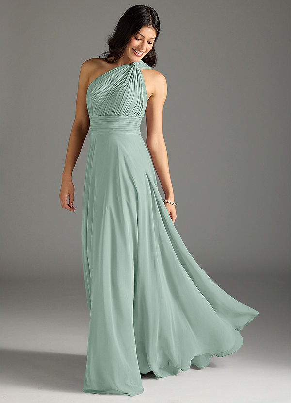 Azazie Charlize Brautjungfernkleider A-Linie One-Shoulder Chiffon Kleid Agave image1