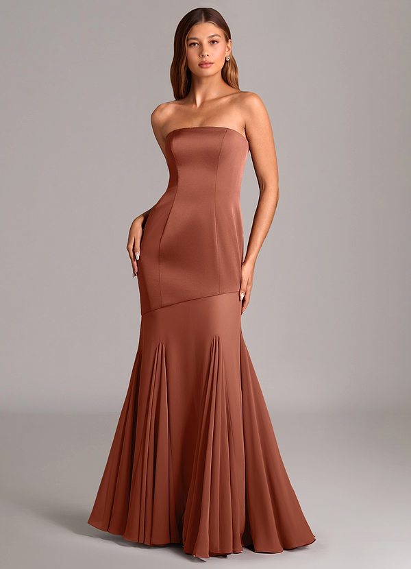 Azazie Uma Robes Demoiselle d'honneur Robe Sirène Convertible en Mousseline de soie Sans bretelle Auburn image1