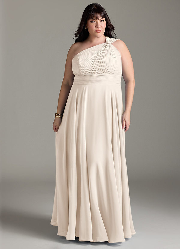 Azazie Charlize Bridesmaid Dresses White Alabaster A-Line One Shoulder Chiffon Dress image1