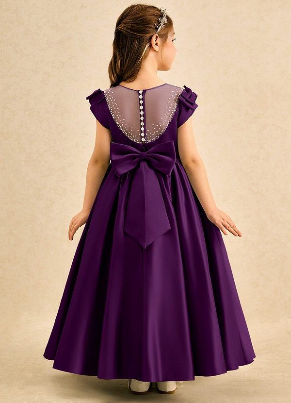 Azazie Toffee Abiti da Damigella Bambina Abito Stile Principessa in Raso Opaco Fiocco Uva image1