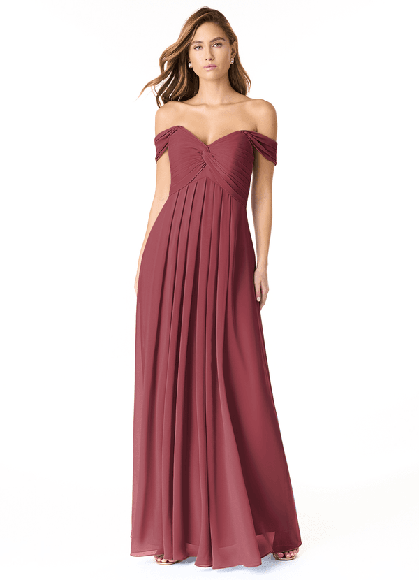 Azazie Kaitlynn Abiti da Damigella Abito Convertibile Impero in Chiffon Increspato Merlot image1
