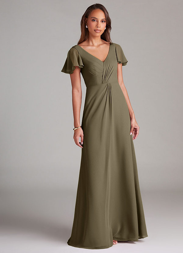 Azazie Soren Bridesmaid Dresses Willow Green A-Line Ruched Chiffon Dress image1