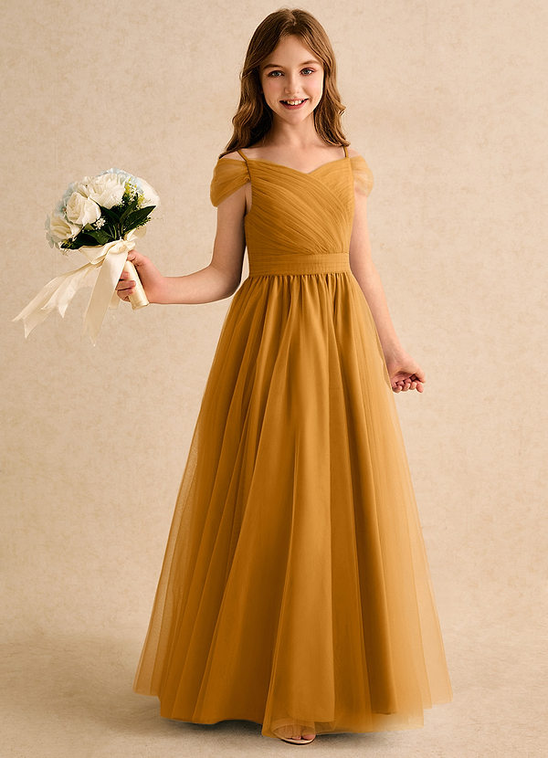 Azazie Yuna Girls Formal Vestidos de Niña de Flores Vestido de Caramelo de Tul de Corte en A con Vestidos sin tirantes image1