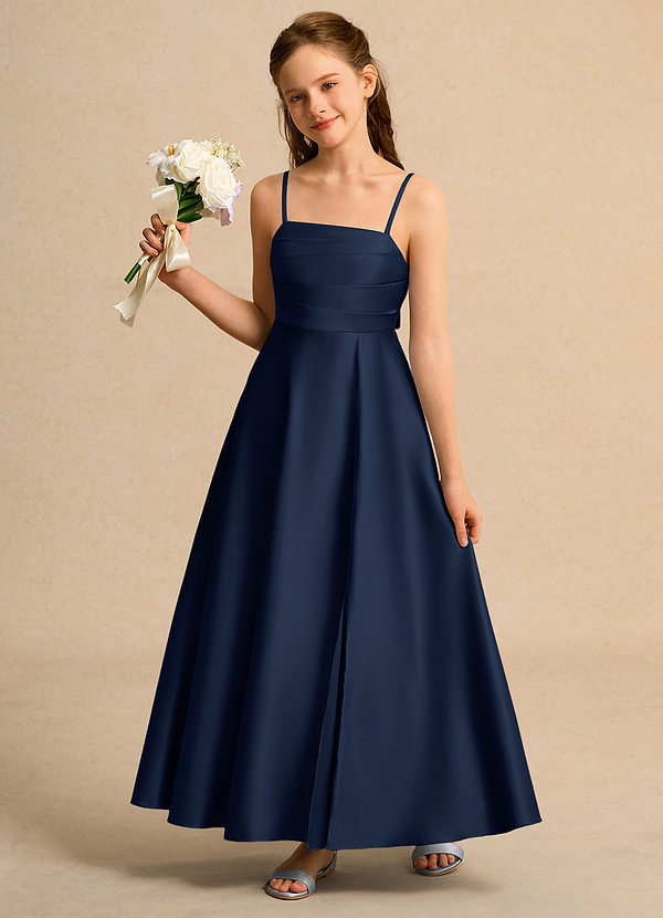 Azazie Pebbles Junior Formal Klänningar för brudeflicka Klä A-Line i Matt satäng Plisserad image1