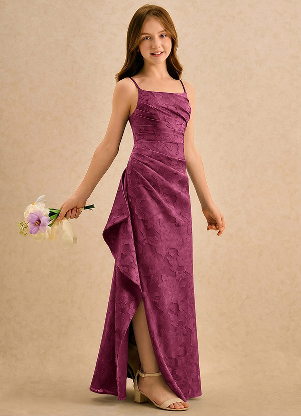 Azazie Cannoli Girls Formal Sukienki dla dziewczynek sypiących kwiaty Linia A Pofałdowany Kwiatowe wypalenie Długość podłogi Sukienka image1