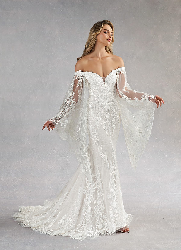 Azazie Memphis Wedding Dresses Mermaid V-Neck Sequins Lace Chapel Train Dress image1
