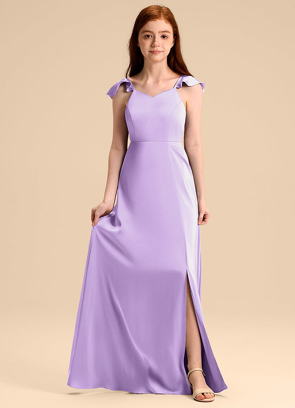 Azazie Everett Junior Vestido de Lila de Satén Elástico de Corte en A con Lazo image1