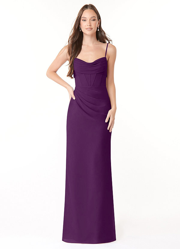 Azazie Mai Bridesmaid Dresses Grape Sheath Pleated Chiffon Dress image1