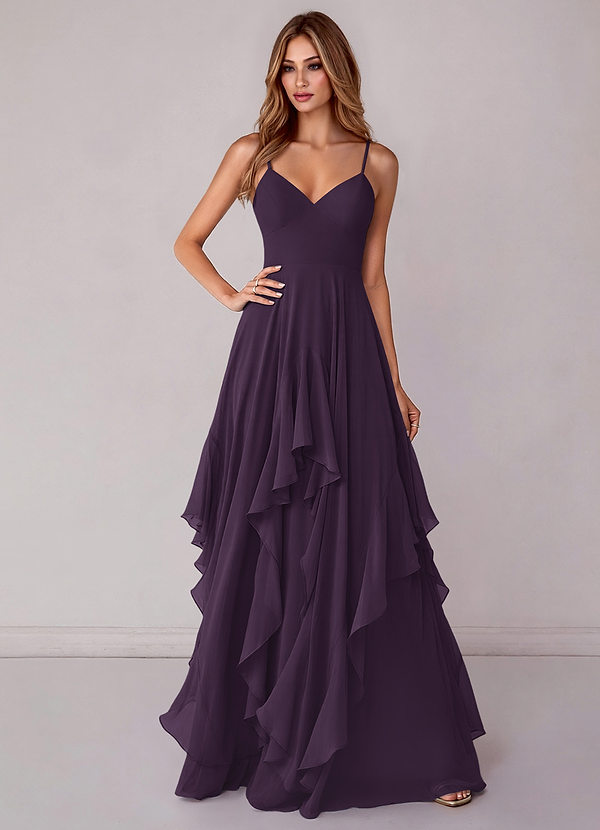 Azazie Zaina Bridesmaid Dresses Plum A-Line Chiffon Dress image1