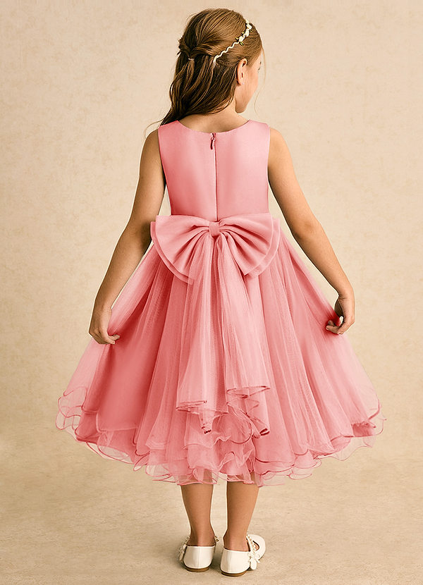 Azazie Lass Vestidos de Niña de Flores Vestido de Coral de Tul de Corte En A con Lazo image1