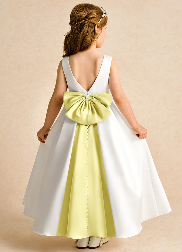 Azazie Cherry Flower Girl Dresses Ivory Lemon Sorbet Ball-Gown Pleated Matte Satin Dress image1