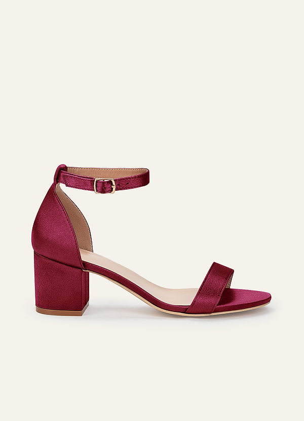 front Matching Color Metallic Satin One Strap Buckle Block Heel Sandals
