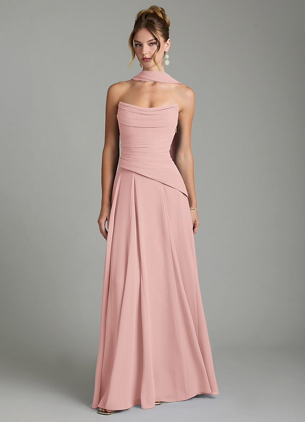 Azazie Gabriela Bridesmaid Dresses Powder Pink A-Line Corset Chiffon Dress image1
