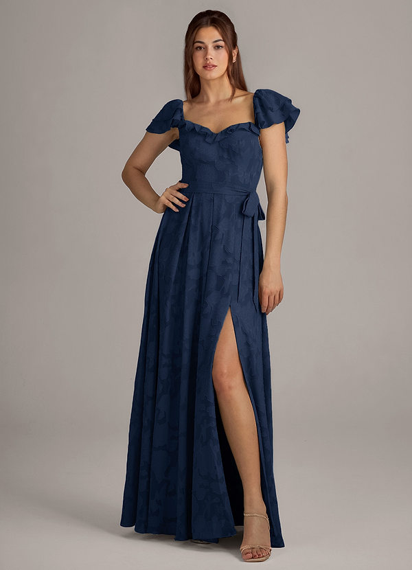 Azazie Aricella Brautjungfernkleider A-Linie Korsett Blumen-Burnout Kleid Dunkelmarine image1