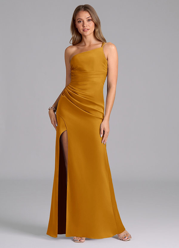 Azazie Eren Šaty pro družičky Mořská panna Jedno rameno Strečový satén Délka podlahy Šaty image1