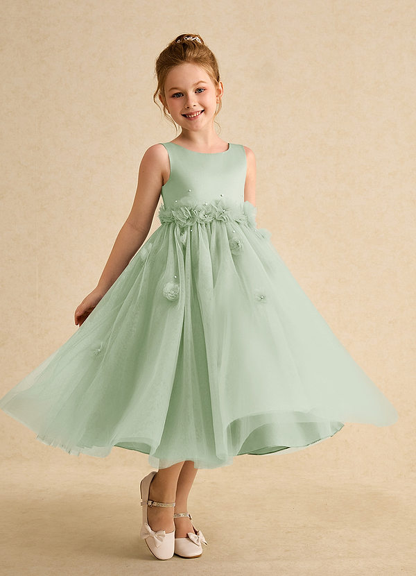 Azazie Lux Flower Girl Dresses Dusty Sage A-Line Beaded Tulle Dress image1