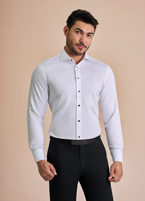 front Henry White Stud-Front Cotton Tuxedo Shirt