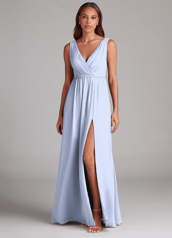 Azazie Tanicia Brautjungfernkleider A-Linie Plissee Chiffon Kleid Eis image1