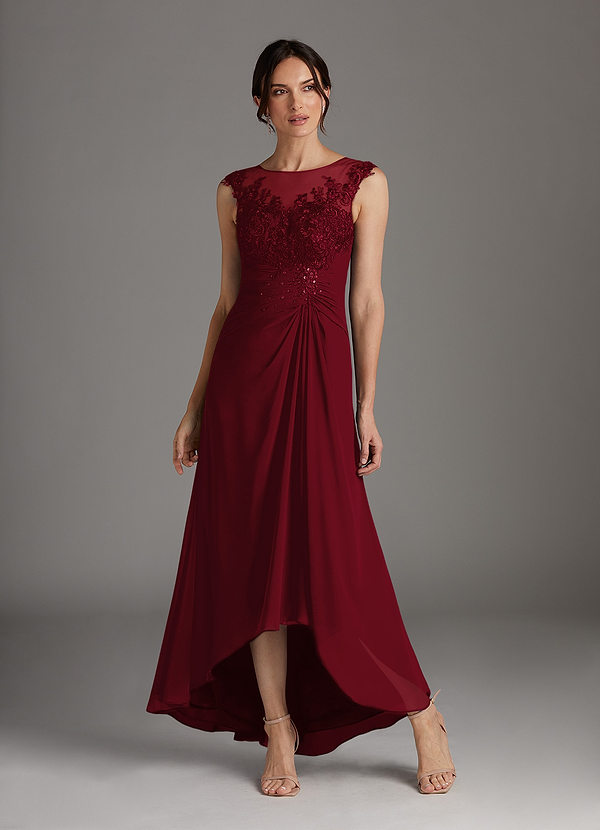 Azazie Endora Mother of the Brides Dresses Burgundy A-Line Scoop Lace Chiffon Dress image1