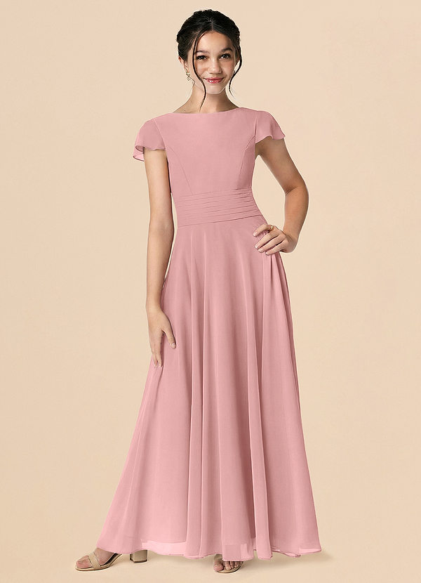 Azazie Payton Dusty Rose A-Line Bow Chiffon Dress image1