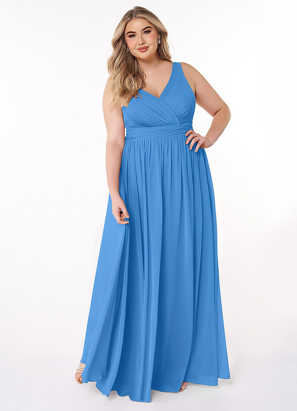 Azazie Kora Bridesmaid Dresses Blue Jay A-Line Pleated Chiffon Dress image1