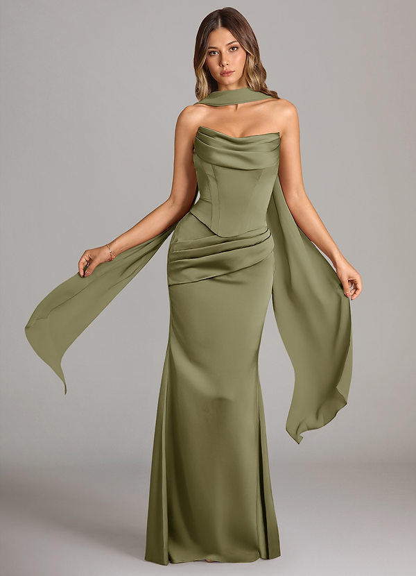 Azazie Sorrel Bridesmaid Dresses Pistachio Mermaid Strapless Stretch Satin Convertible Dress image1