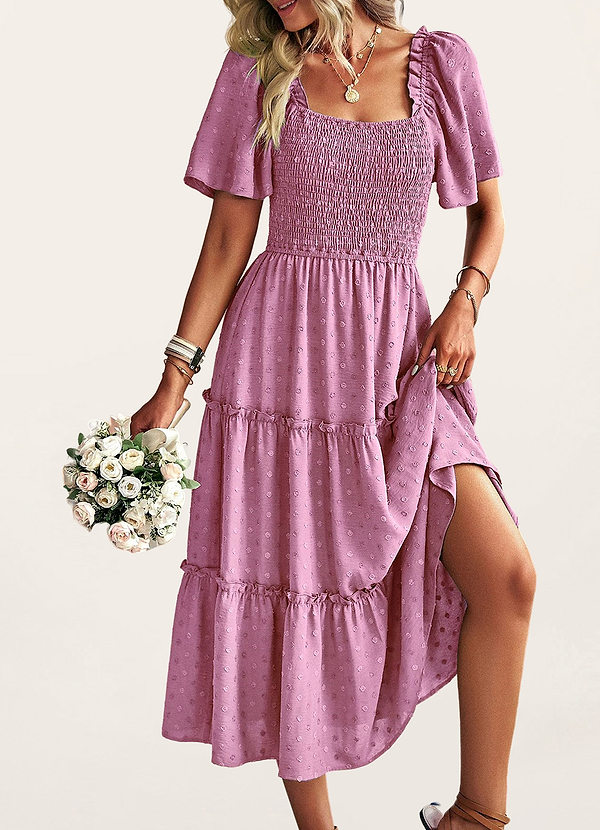 back Errant avec nostalgie Rose Mauve Robe longue étagée à pois suisses