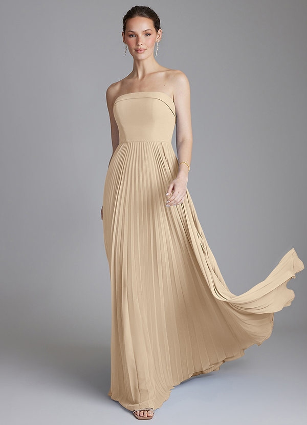Azazie Mariana Bridesmaid Dresses Champagne A-Line Strapless Chiffon Dress image1