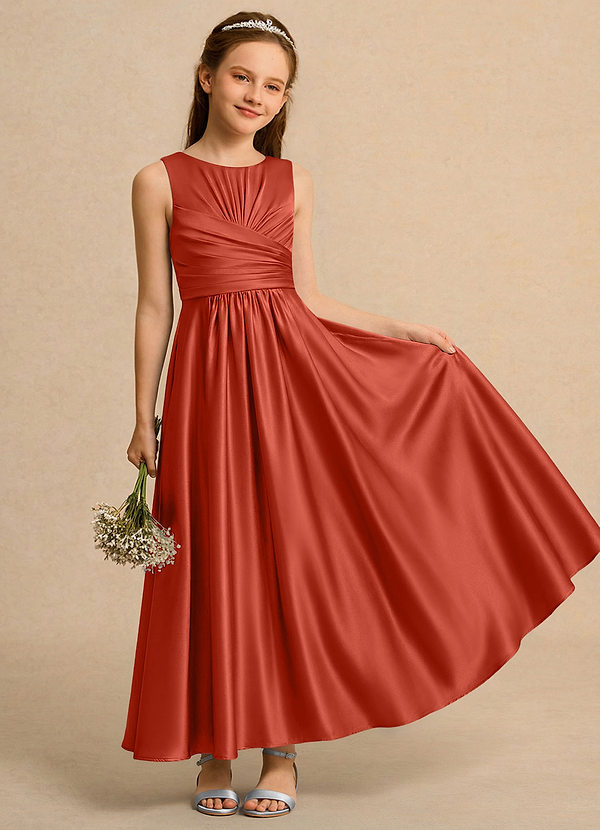 Azazie Ducky Girls Formal Klänningar för brudeflicka Klä A-Line i Stretch Satin Plisserad image1