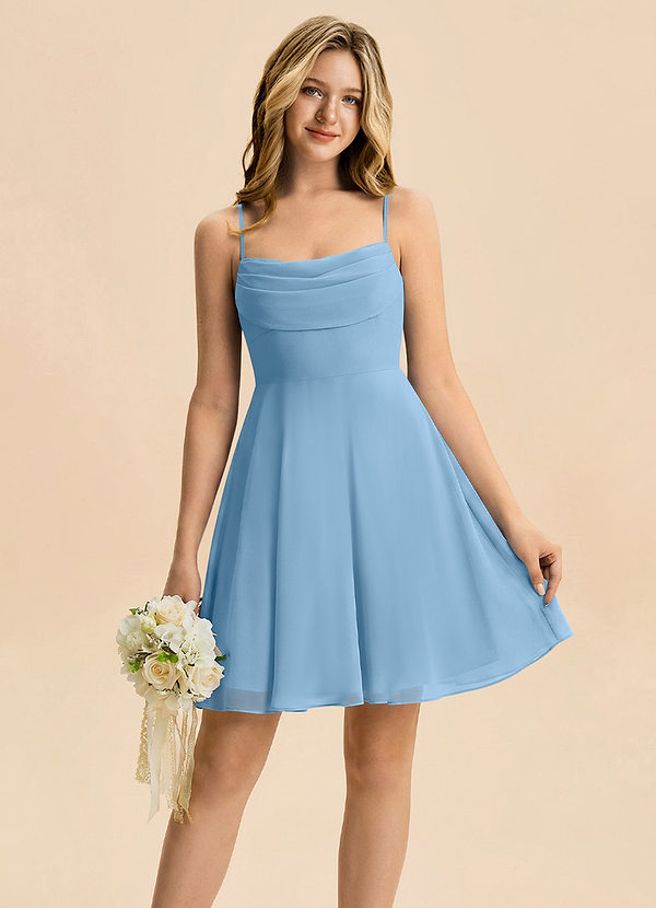 Azazie Bear Junior Steel Blue A-Line Pleated Chiffon Dress image1